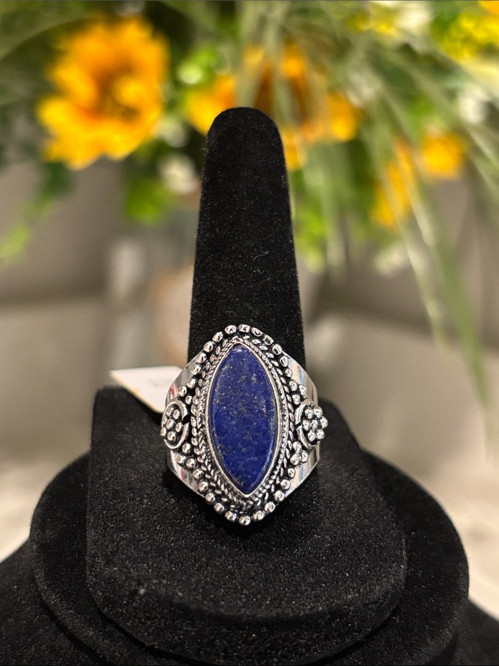 Lapis Marquise Silver Statement Ring Size 9.25